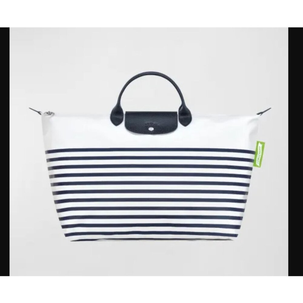 Longchamp Navy and White Striped Tote